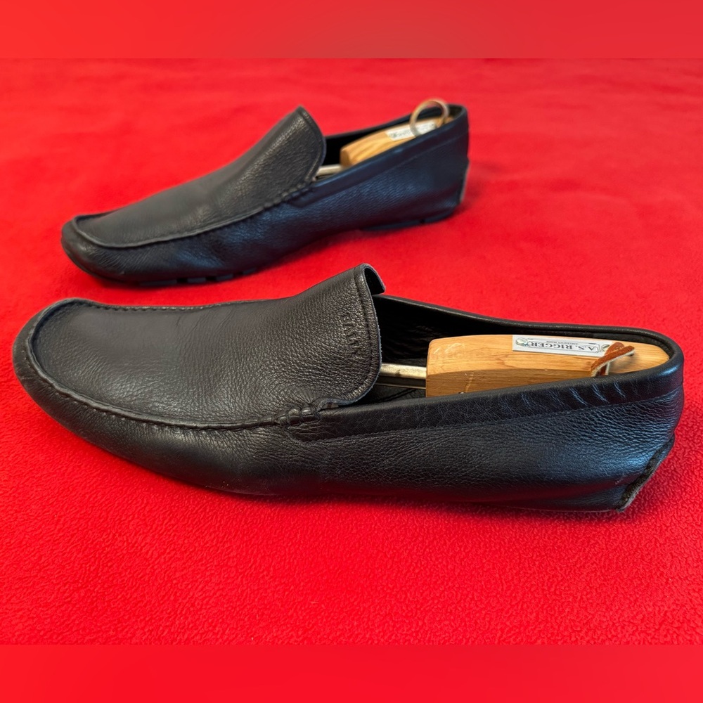 Bally Walder Driving Men's Italian Shoes Size 13 Black Leather Slip-On Loafers
